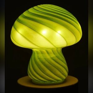 Green Swirl Glass Mushroom Lamp, NIB